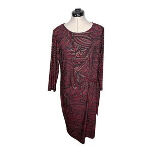 NWT Kasper BURGUNDY Women's Faux Wrap Printed Dress Size large